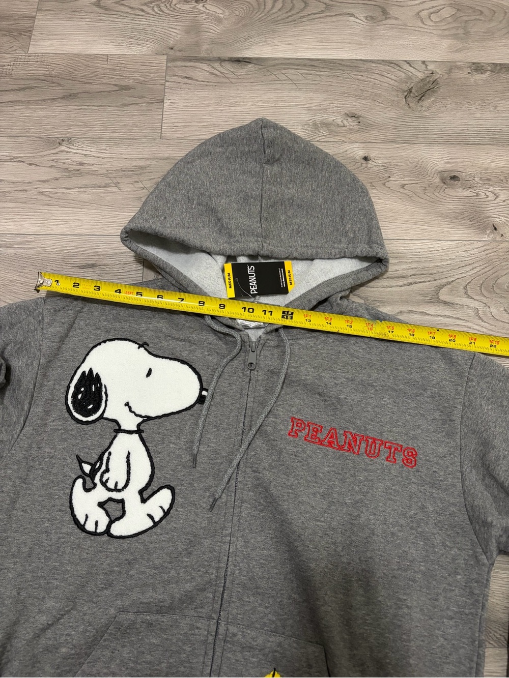 Peanuts Gray Hooded Zip-Up Jacket with Snoopy & Woodstock Patches - Picture 5 of 7
